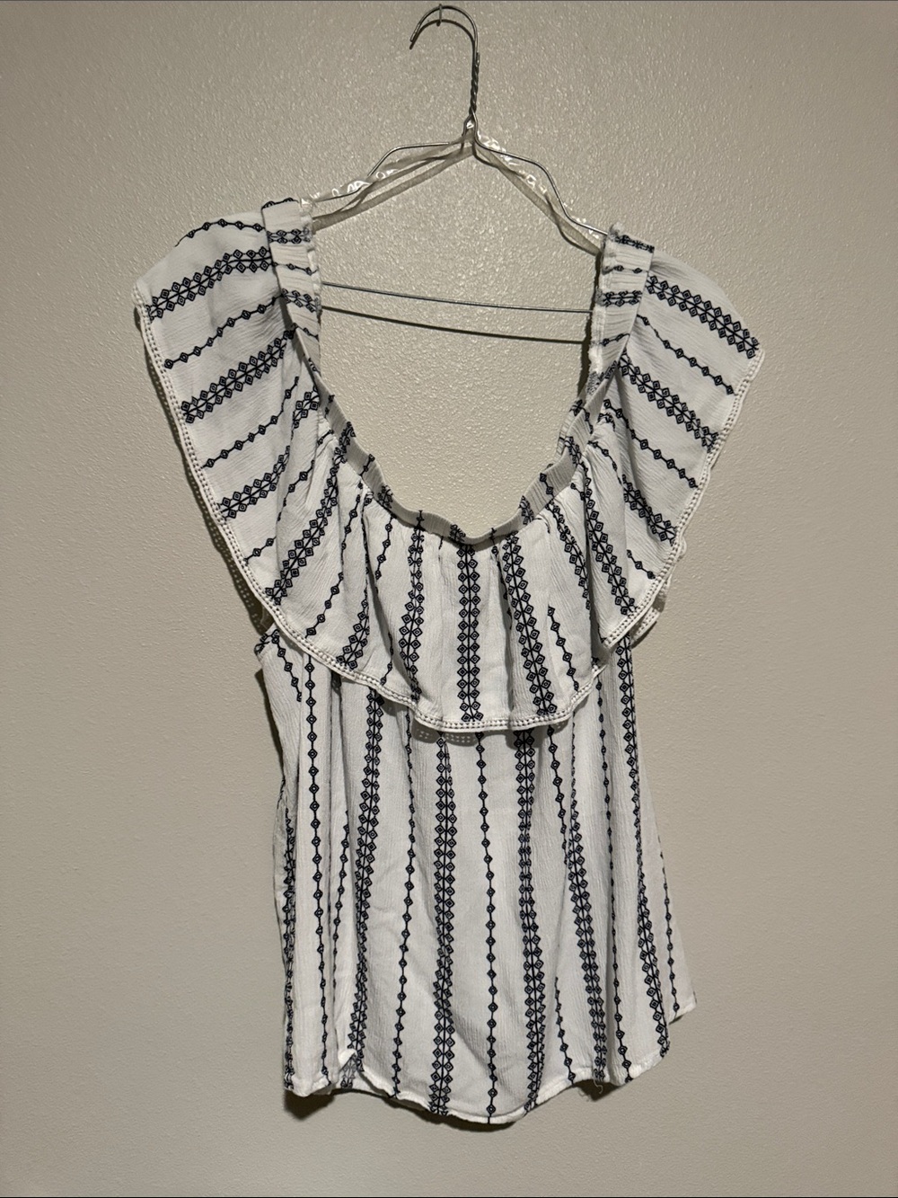 Maurices White Striped Ruffle Shoulder Tank